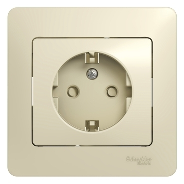 Systeme Electric Glossa Беж Розетка с/з со шторками (в сборе с рамкой)