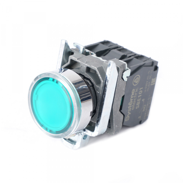 Systeme Electric Кнопка SB4 с подсветкойкой в сборе модульная 22мм зеленая металл 24ВDC 1НО+1НЗ