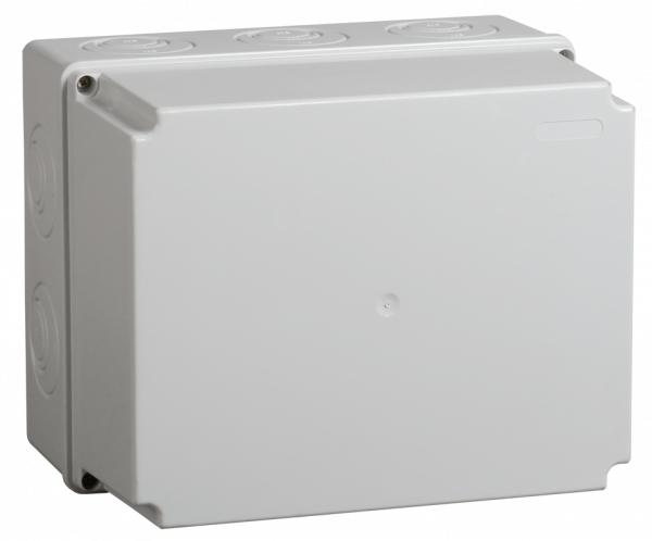 IEK Коробка КМ41344 распаячная для о/п 240х195х165 мм IP55 (RAL7035, монт. плата, кабельные вводы 5 шт)