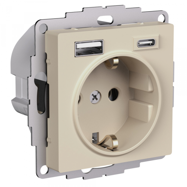 Systeme Electric AtlasDesign Песочный Розетка 16А c 2 USB A+C, 5В/2,4А/3,0А, 2х5В/1,5А, механизм