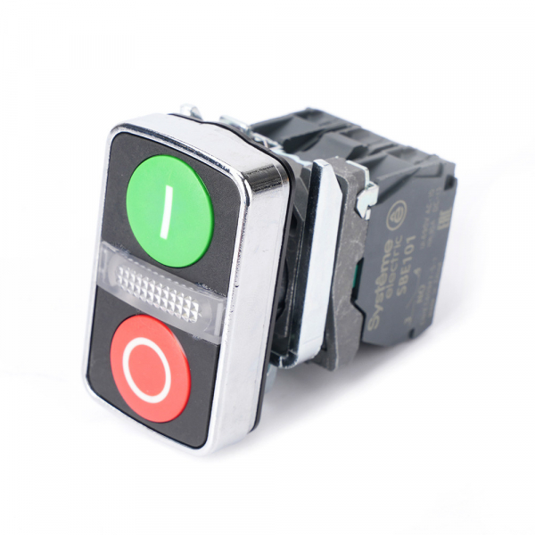 Systeme Electric Кн SB4 двойн в сборе модуль 22мм з "I"+сигн лампа+кр "О" металл 24ВDC 1НО+1НЗ