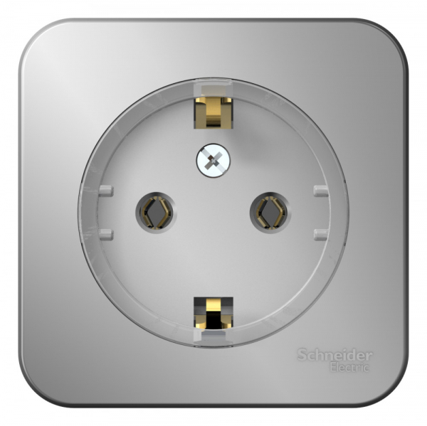 Systeme Electric Blanca наруж Алюминий Розетка с/з без шторок, (тонкая) 16А, 250В изолир. пластина