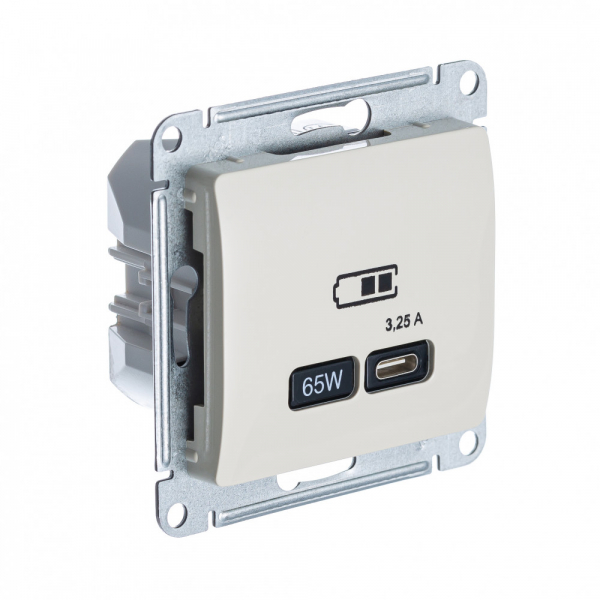 Systeme Electric Glossa Молочный USB Розетка тип-C 65W высокоскор.заряд. QC, PD, мех.