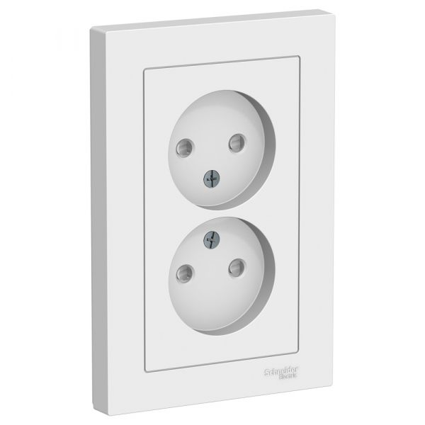 Systeme Electric AtlasDesign Бел Розетка б/з двойная, со шторками,16А, в сборе