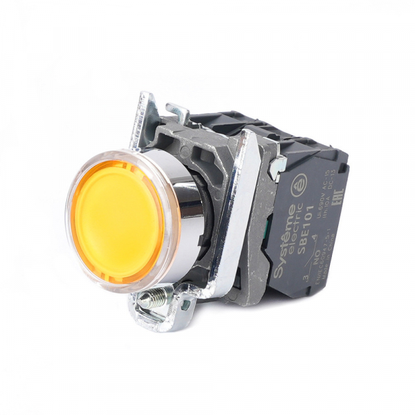 Systeme Electric Кнопка SB4 с подсветкой в сборе модуль 22мм желтая металл 230-240ВAC 1НО+1НЗ