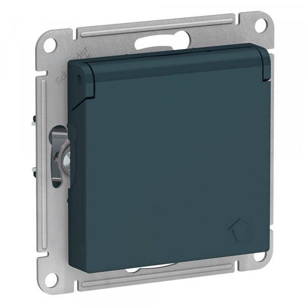 Systeme Electric AtlasDesign Изумруд Розетка с/з, со шторками, с крышкой, 16А, в сборе