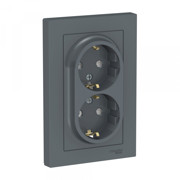 Systeme Electric AtlasDesign Грифель Розетка с/з двойная, со шторками, 16А, в сборе