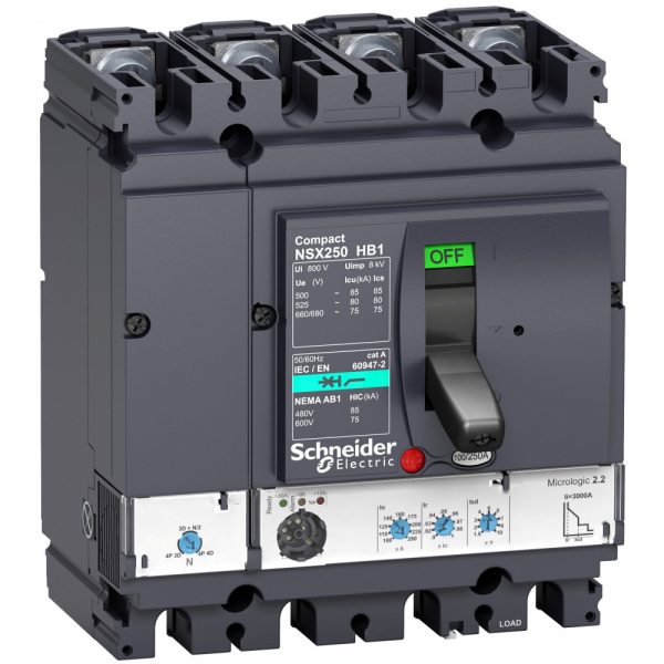 Schneider Electric Compact NS630 4P Выключатель Micrologic 2.2 40A NSX100HB1 (75кА при 690B)