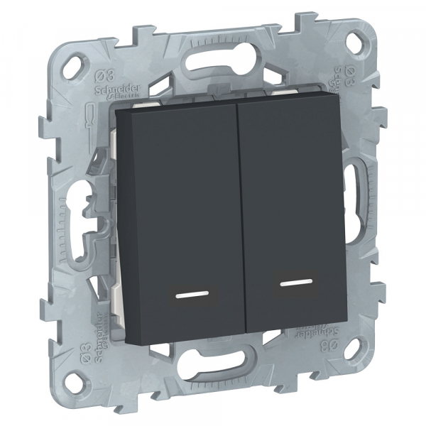Schneider Electric Unica New Антрацит Выключатель 2-клавишный, 2 модуля, с подсветкой, 2 х сх. 1а