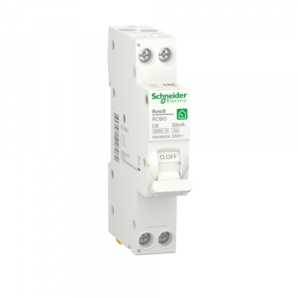 Schneider Electric RESI9 Автоматический выключатель дифференциального тока (ДИФ) 1P+N С 6А 6000A 30мА 18mm тип A