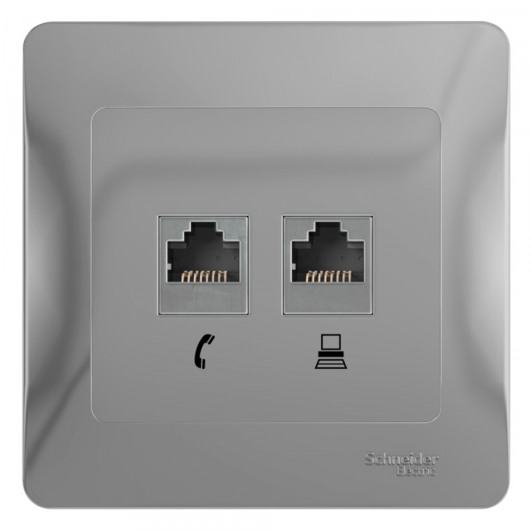 Systeme Electric Glossa Алюминий Розетка 2-я RJ11+RJ45, кат.5E