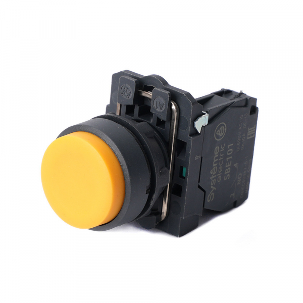Systeme Electric Кнопка SB5 в сборе модульная 22мм выступающая желтая с возвратом пластик 1НО