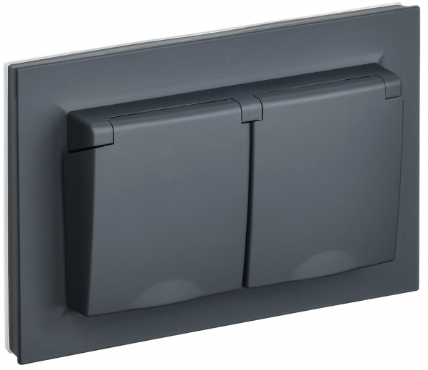 IEK BRITE Графит Розетка 2-я с крыш 16А в сборе IP44 РСбш12-3-44-БрГ