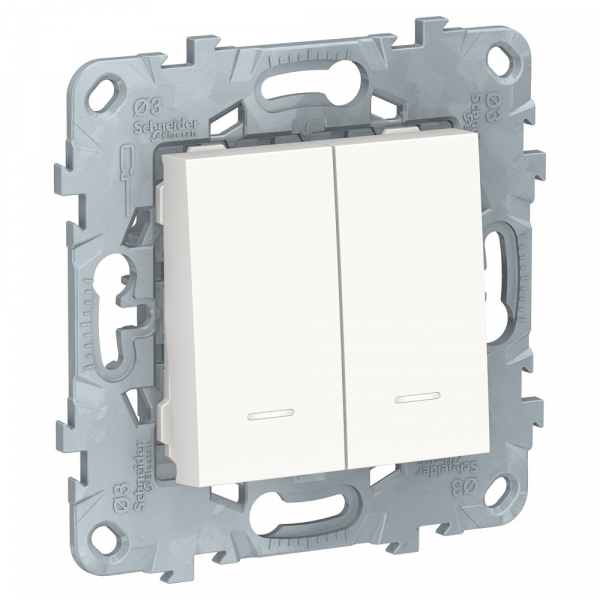 Schneider Electric Unica New Бел Выключатель 2-клавишный, 2 модуля, с подсветкой, 2 х сх. 1а