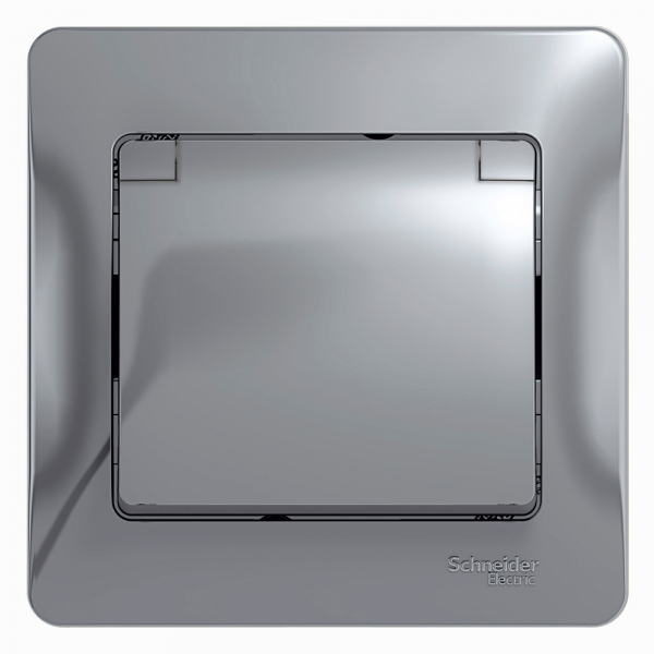 Systeme Electric Glossa Алюминий Розетка с/з со шторками с крышкой, IP20 (в сборе с рамкой)