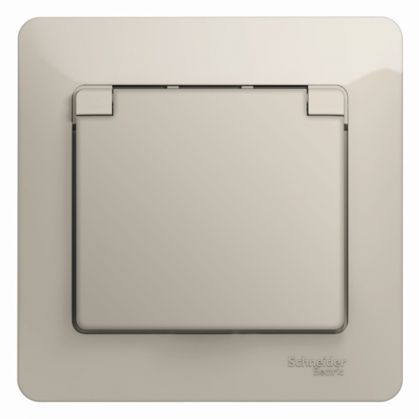 Systeme Electric Glossa Молочный Розетка с/з со шторками с крышкой IP20 (в сборе)