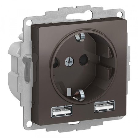 Systeme Electric AtlasDesign Мокко SO + USB Розетка A+A, 5В/2,4А, 2х5В/1,2А, механизм