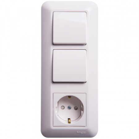 Systeme Electric Wessen Прима внутр Бел Блок: Розетка с/з + Выключатель 1-кл. + Выключатель 1-кл. (индивид.упак.)