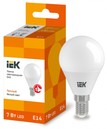 IEK Лампа светодиодная ECO G45 шар 7Вт 230В 3000К E14