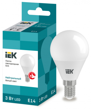 IEK Лампа светодиодная ECO G45 шар 3Вт 230В 4000К E14