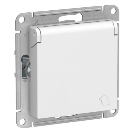Systeme Electric AtlasDesign Бел Розетка с/з со шторками с крышкой, 16А, IP20, механизм