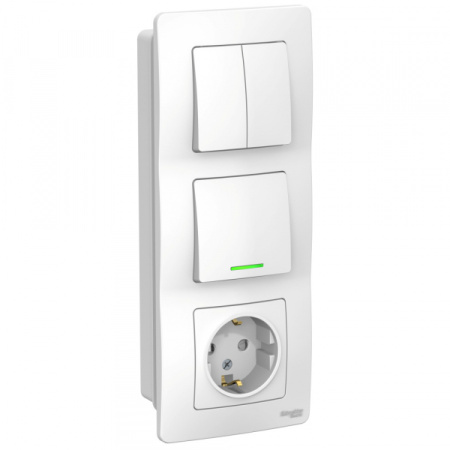 Systeme Electric Blanca внутр Бел Блок: Розетка з/к шт 16А, 250В+выкл 1кл.с подсветкой+выкл 2кл.