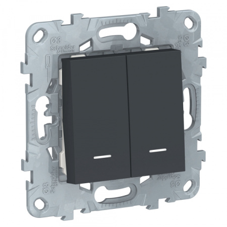 Schneider Electric Unica New Антрацит Переключатель 2-клавишный, 2 модуля,с подсветкой, 2 х сх.6а