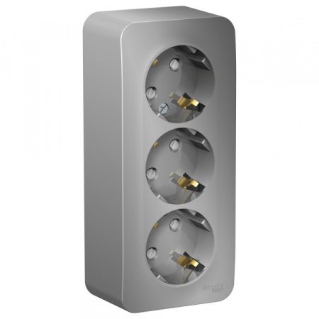 Systeme Electric Blanca наруж Алюминий Розетка 3-ая с/з со шторками 16А, 250В, изолир. пластина
