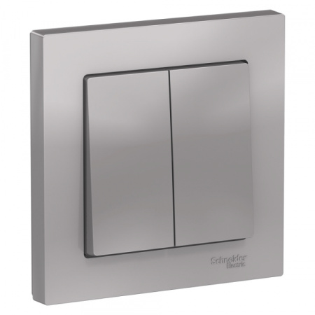 Systeme Electric AtlasDesign Алюминий Выключатель 2-клавишный сх.5, 10АХ, в сборе