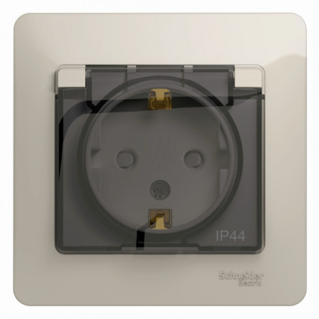 Systeme Electric Glossa Молочный Розетка с/з со шторками с крышкой IP44 (в сборе)