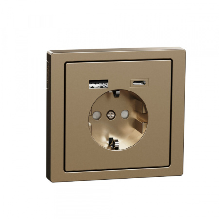 Schneider Electric MERTEN D-Life Шампань Розетка силовая 16 A с зарядкой USB A+C 3 A
