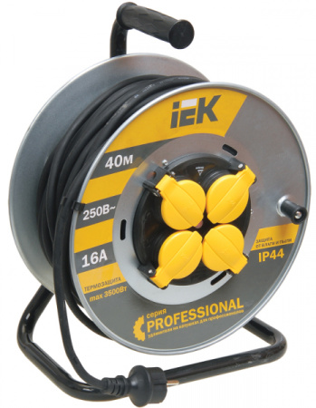 IEK Катушка УК40 на мет с т/з 4 места 2Р+PЕ/40м КГ 3х1,5мм2 IP44 "Professional"