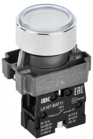 IEK Кнопка LA167-BAF11 d=22мм 1з белая