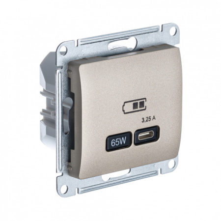 Systeme Electric Glossa Титан USB Розетка тип-C 65W высокоскор.заряд. QC, PD, мех.