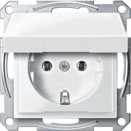 Schneider Electric Merten SM Бел глянец Розетка с/з с крышкой безвинт. зажим