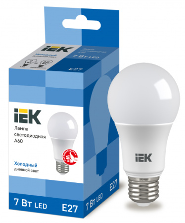 IEK Лампа светодиодная ECO A60 шар 7Вт 230В 6500К E27