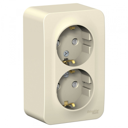 Systeme Electric Blanca наруж Молочная Розетка 2-ая с/з со шторками 16А, 250В, изолир. пластина