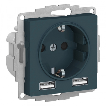 Systeme Electric AtlasDesign Изумруд SO + USB Розетка A+A, 5В/2,4 А, 2х5В/1,2 А, механизм