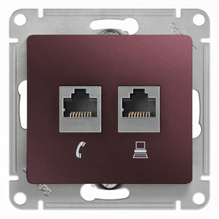 Systeme Electric Glossa Баклажановый Розетка 2-ая RJ11+RJ45, кат.5E