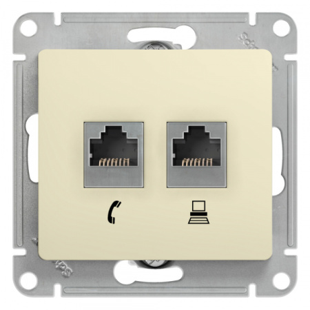 Systeme Electric Glossa Беж Розетка 2-я RJ11+RJ45, кат.5E