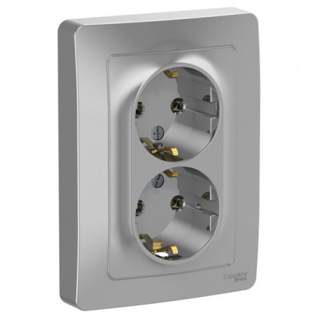Systeme Electric Blanca внутр Алюминий Розетка 2-ая с/з без шторок, 16А, 250В