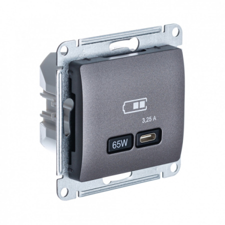 Systeme Electric Glossa Графит USB Розетка тип-C 65W высокоскор.заряд. QC, PD, мех.