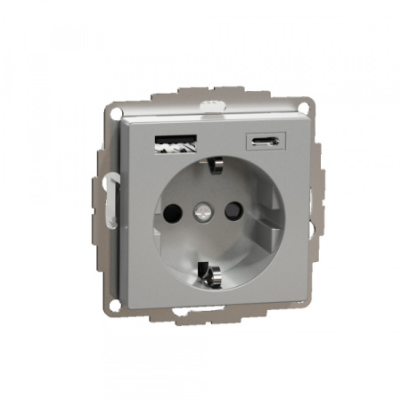 Schneider Electric MERTEN SM Алюминий Розетка силовая 16 A с зарядкой USB A+C 3 A