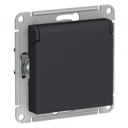 Systeme Electric AtlasDesign Карбон Розетка с/з, со шторками, с крышкой, 16А