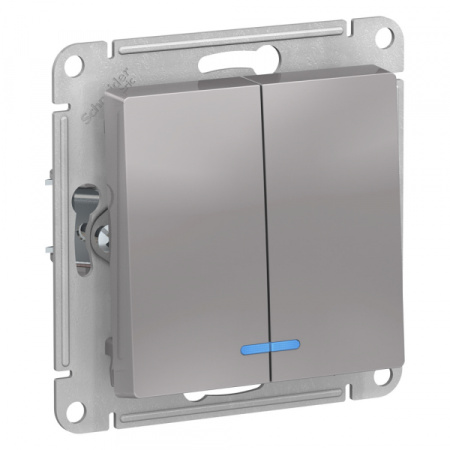 Systeme Electric AtlasDesign Алюминий Выключатель 2-клавишный с подсветкой, сх.5а, 10АХ, механизм