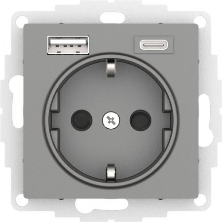 Systeme Electric AtlasDesign Сталь Розетка 16А с USB A+C (5В/2,4А/3 А, 2х5В/1,5А), мех