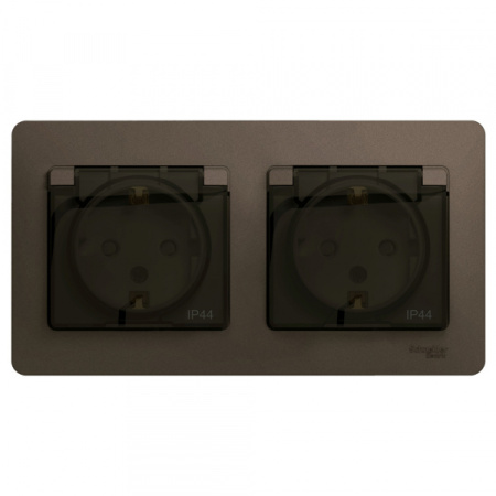 Systeme Electric Glossa Шоколад Розетка 2-ая с/з, со шторками, в сборе, IP44