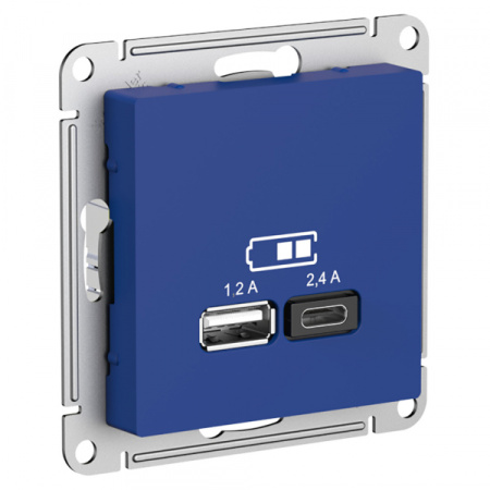 Systeme Electric AtlasDesign Аквамарин Розетка USB A+С, 5В/2,4А, 2х5В/1,2А, механизм