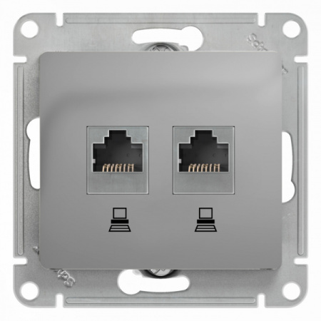 Systeme Electric Glossa Алюминий Розетка 2-ая компьютерная RJ45+RJ45, кат.5E