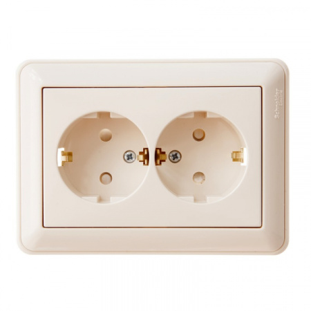 Systeme Electric Wessen 59 Беж Розетка 2-ая с/з с защитными шторками (в сборе, с рамкой)